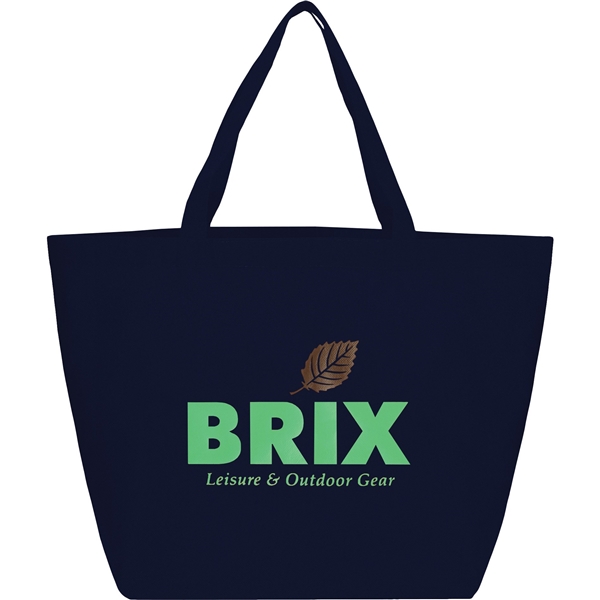 aerial view a navy blue the yaya non - woven bottom gusset shoppers budget tote bag - 13 x 19.5, image 2 of 4