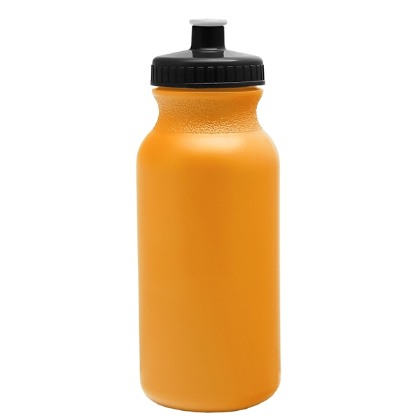aerial view a athletic gold bottle & black lid 20 oz the omni color bike bottle with push pull lid, image 2 of 2