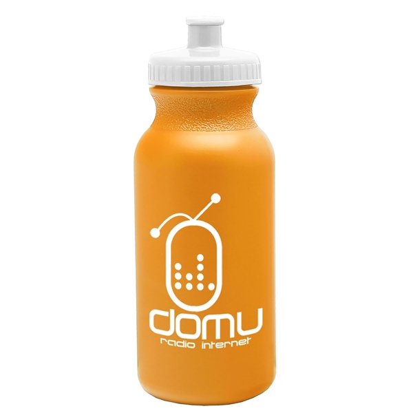 aerial view a athletic gold bottle & white lid 20 oz the omni color bike bottle with push pull lid, image 3 of 3