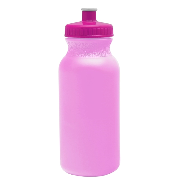 aerial view a awareness pink bottle & hot pink lid 20 oz the omni color bike bottle with push pull lid, image 2 of 2