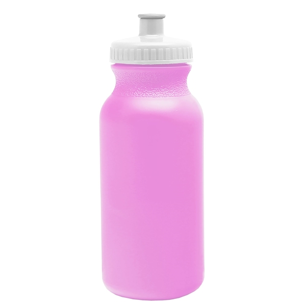 aerial view a awareness pink bottle & white lid 20 oz the omni color bike bottle with push pull lid, image 2 of 2