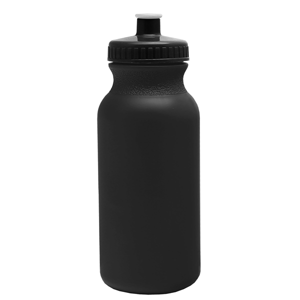 aerial view a black bottle & black lid 20 oz the omni color bike bottle with push pull lid, image 2 of 2