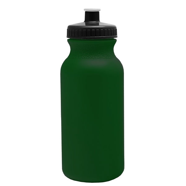 aerial view a dark green bottle & black lid 20 oz the omni color bike bottle with push pull lid, image 2 of 2