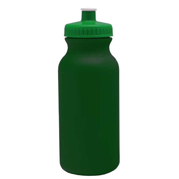 aerial view a dark green bottle & green lid 20 oz the omni color bike bottle with push pull lid, image 2 of 2