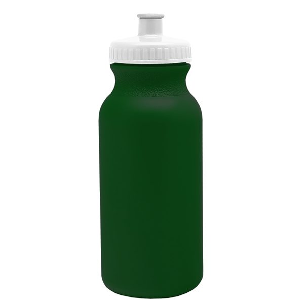 aerial view a dark green bottle & white lid 20 oz the omni color bike bottle with push pull lid, image 2 of 2
