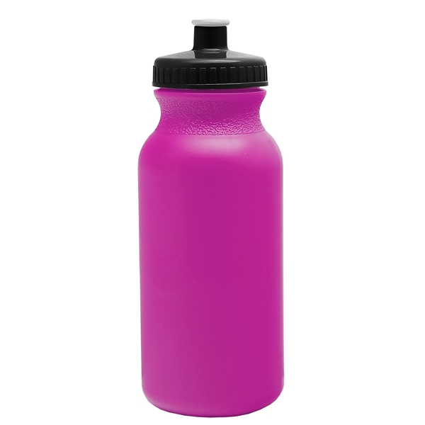 aerial view a fuchsia bottle & black lid 20 oz the omni color bike bottle with push pull lid, image 2 of 2