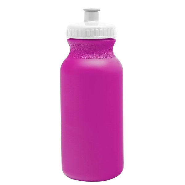 aerial view a fuchsia bottle & white lid 20 oz the omni color bike bottle with push pull lid, image 2 of 2