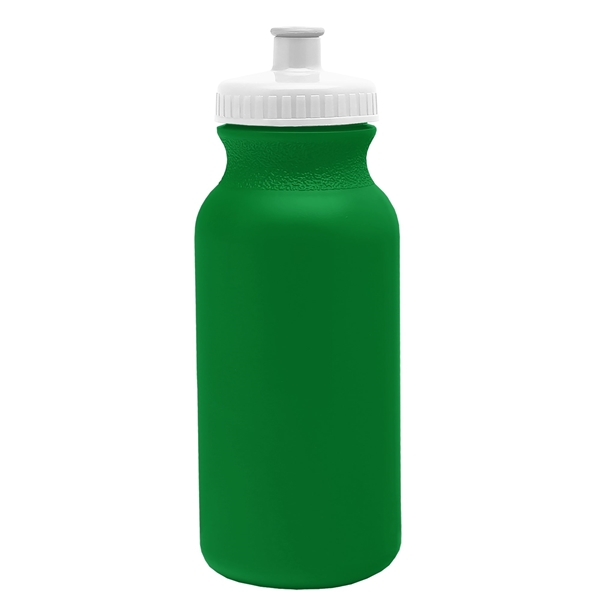aerial view a kelly green bottle & white lid 20 oz the omni color bike bottle with push pull lid, image 2 of 2