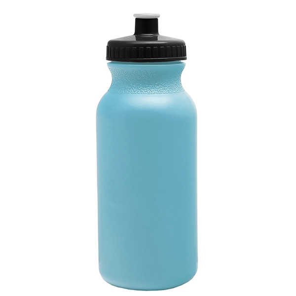 aerial view a light blue bottle & black lid 20 oz the omni color bike bottle with push pull lid, image 2 of 2