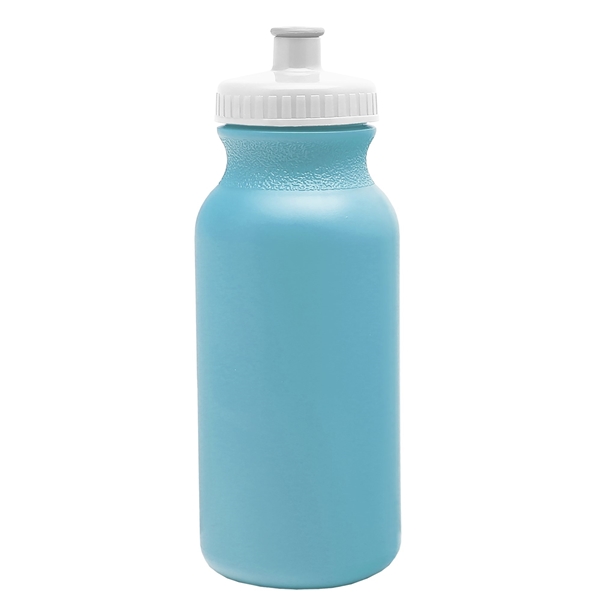 aerial view a light blue bottle & white lid 20 oz the omni color bike bottle with push pull lid, image 2 of 3