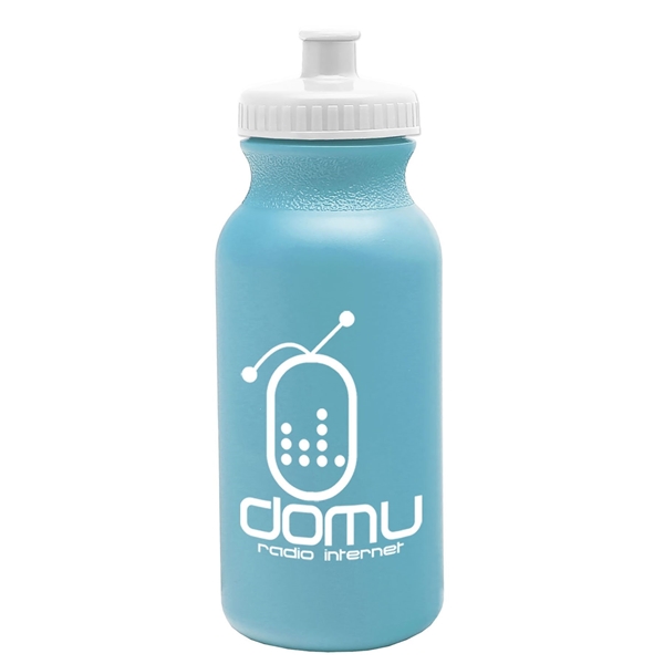 aerial view a light blue bottle & white lid 20 oz the omni color bike bottle with push pull lid, image 3 of 3
