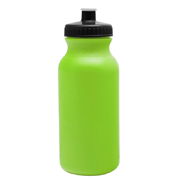 aerial view a lime green bottle & black lid 20 oz the omni color bike bottle with push pull lid, image 2 of 2