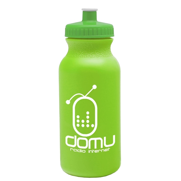 aerial view a lime green bottle & lime green lid 20 oz the omni color bike bottle with push pull lid, image 3 of 3