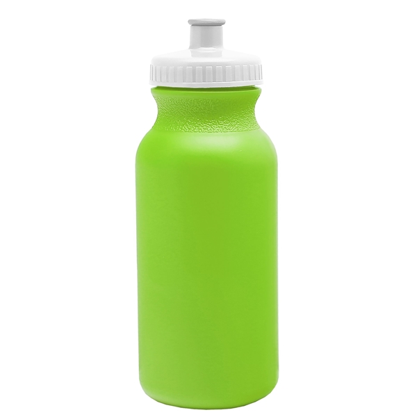 aerial view a lime green bottle & white lid 20 oz the omni color bike bottle with push pull lid, image 2 of 2