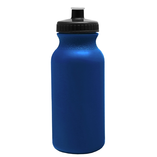 aerial view a metallic navy blue bottle & black lid 20 oz the omni color bike bottle with push pull lid, image 2 of 2