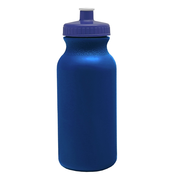 aerial view a metallic navy blue bottle & navy blue lid 20 oz the omni color bike bottle with push pull lid, image 2 of 2