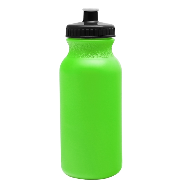 aerial view a neon green bottle & black lid 20 oz the omni color bike bottle with push pull lid, image 2 of 2
