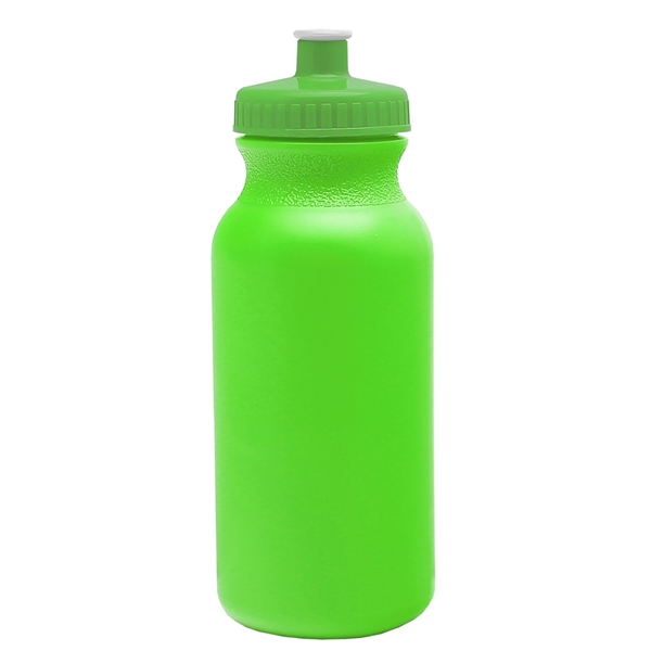aerial view a neon green bottle & lime green lid 20 oz the omni color bike bottle with push pull lid, image 2 of 2