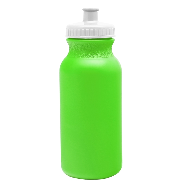 aerial view a neon green bottle & white lid 20 oz the omni color bike bottle with push pull lid, image 2 of 2