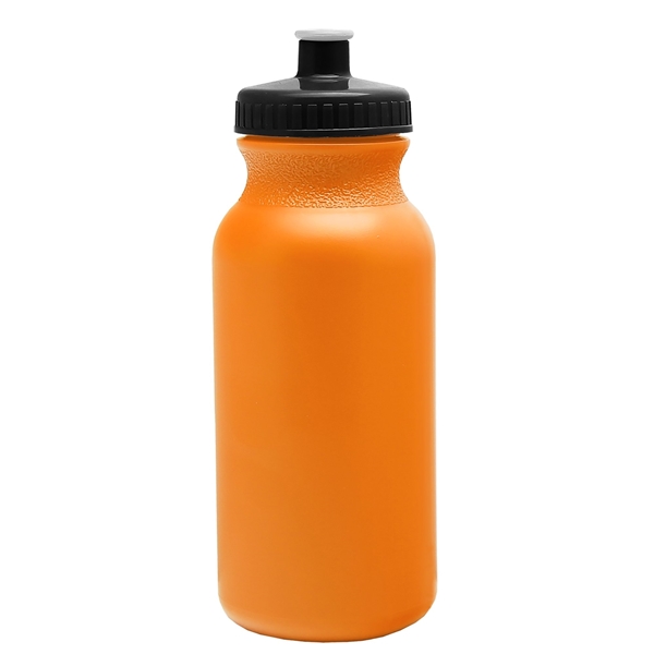 aerial view a orange bottle & black lid 20 oz the omni color bike bottle with push pull lid, image 2 of 2