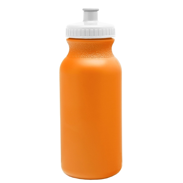 aerial view a orange bottle & white lid 20 oz the omni color bike bottle with push pull lid, image 2 of 2