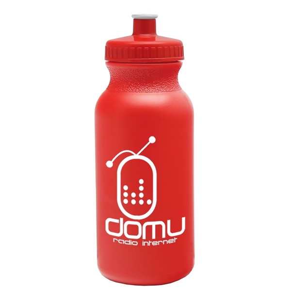 aerial view a red bottle & red lid 20 oz the omni color bike bottle with push pull lid, image 3 of 3