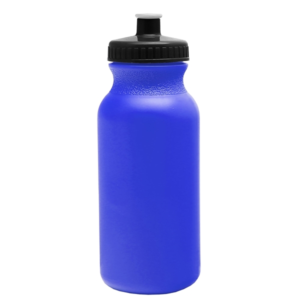 aerial view a royal blue bottle & black lid 20 oz the omni color bike bottle with push pull lid, image 2 of 2