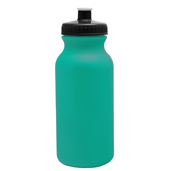 aerial view a teal bottle & black lid 20 oz the omni color bike bottle with push pull lid, image 2 of 2