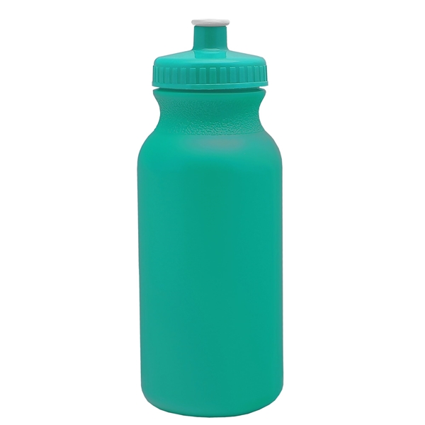 aerial view a teal bottle & teal lid 20 oz the omni color bike bottle with push pull lid, image 2 of 2