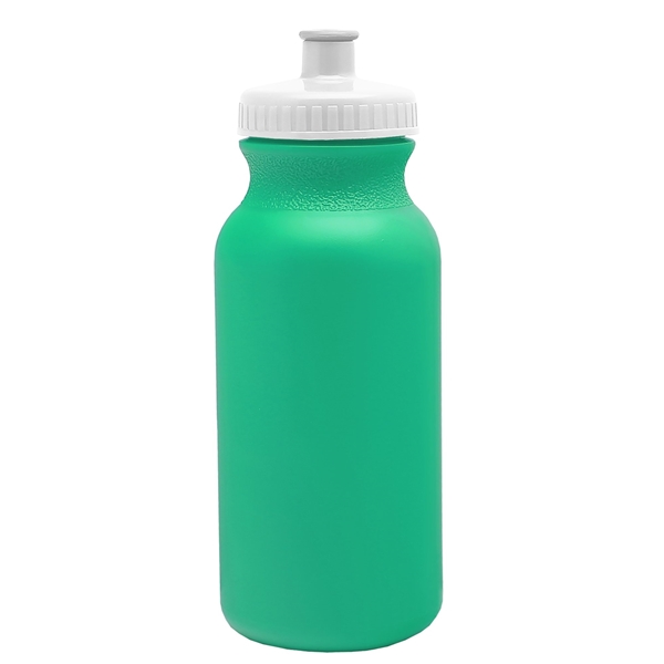 aerial view a turquoise bottle & white lid 20 oz the omni color bike bottle with push pull lid, image 2 of 2