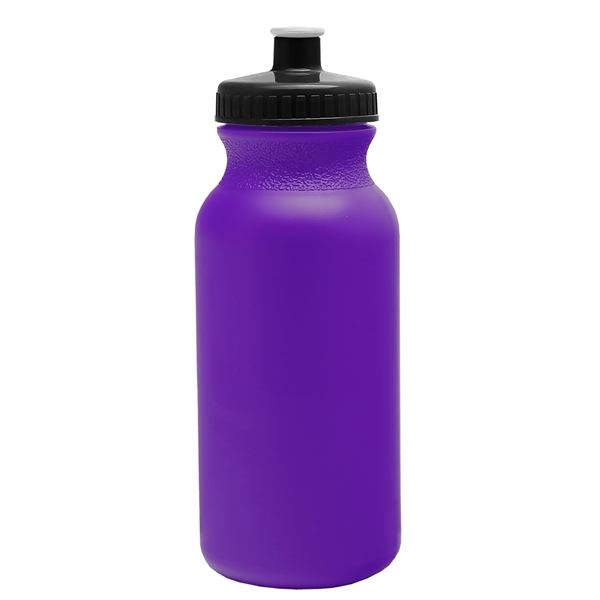 aerial view a violet bottle & black lid 20 oz the omni color bike bottle with push pull lid, image 2 of 2