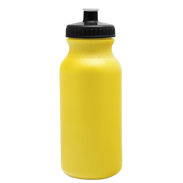 aerial view a yellow bottle & black lid 20 oz the omni color bike bottle with push pull lid, image 2 of 2