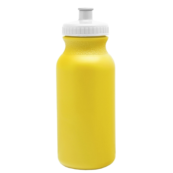 aerial view a yellow bottle & white lid 20 oz the omni color bike bottle with push pull lid, image 2 of 2