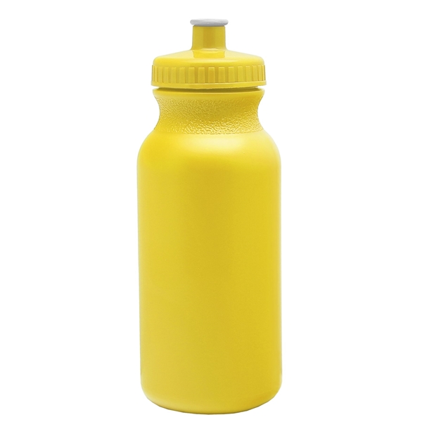 aerial view a yellow bottle & yellow lid 20 oz the omni color bike bottle with push pull lid, image 2 of 3