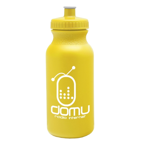 aerial view a yellow bottle & yellow lid 20 oz the omni color bike bottle with push pull lid, image 3 of 3