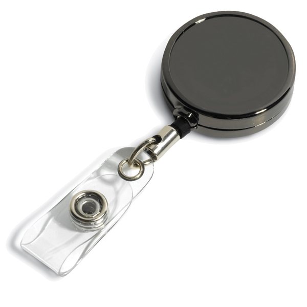 DUBLIN GUNMETAL 30 Cord Gunmetal Colored Solid Metal Retractable Badge Reel and Badge Holder with Full Color Vinyl Label Imprint