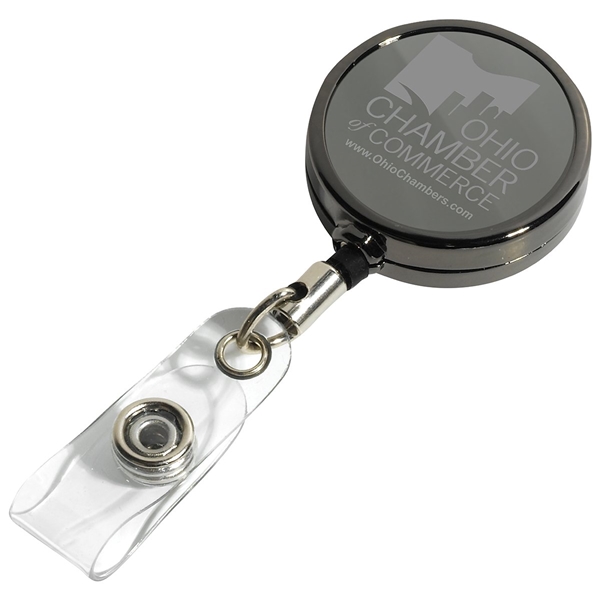30 Cord Gunmetal Colored Solid Metal Retractable Badge Reel And Badge Holder With Laser Imprint