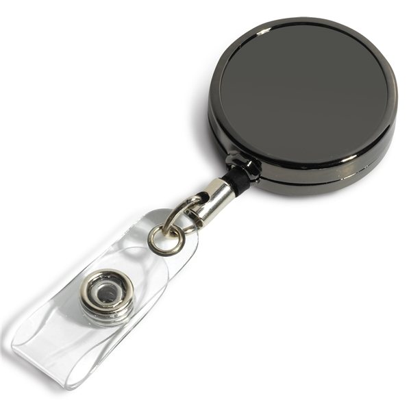 DUBLIN GUNMENTAL LZ 30 Cord Gunmetal Colored Solid Metal Retractable Badge Reel and Badge Holder with Laser Imprint