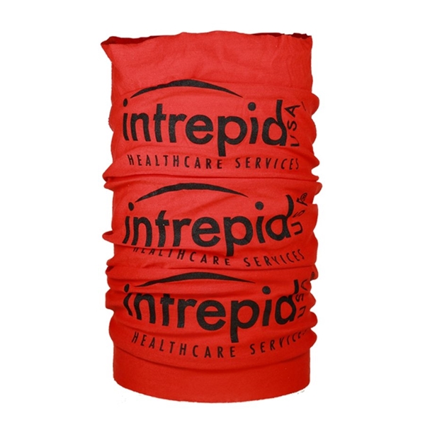 aerial view a red the fandana(tm) protective face covering - multi - functional head and neck wear - domestic production, image 3 of 4