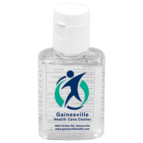 aerial view a clear sanpal mini sc .5 oz compact hand sanitizer antibacterial gel in flip - top squeeze bottle (spot color print), image 5 of 5