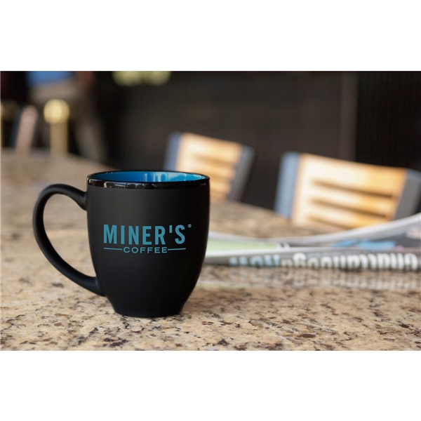 aerial view a blue 14 oz kona joe ceramic mug, image 3 of 3