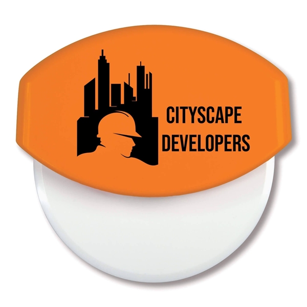 aerial view a paprika orange personalized pizza cutter, image 2 of 2