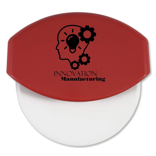 aerial view a red personalized pizza cutter, image 2 of 3