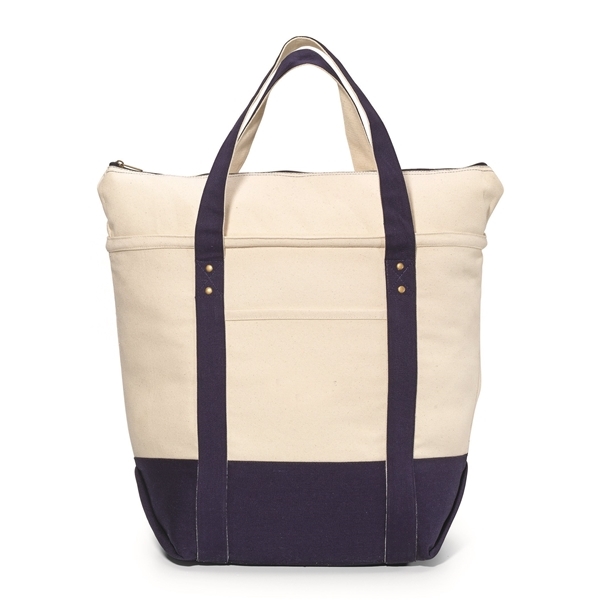 aerial view a navy blue seaside zippered cotton tote bag - navy blue, image 4 of 7