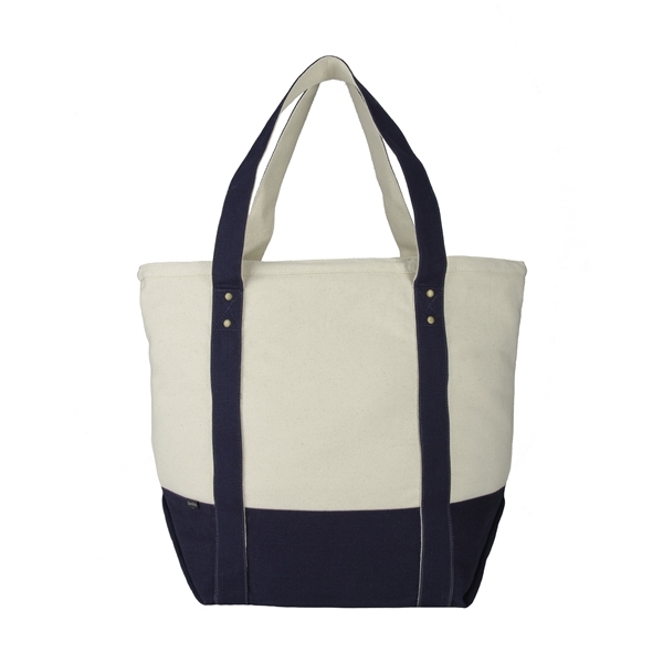 aerial view a navy blue seaside zippered cotton tote bag - navy blue, image 6 of 7