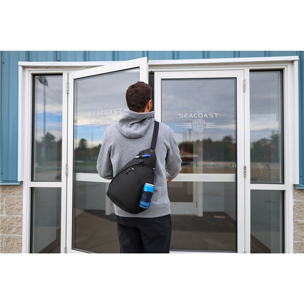 aerial view a group of polyester black wave monopack sling pack, image 5 of 6