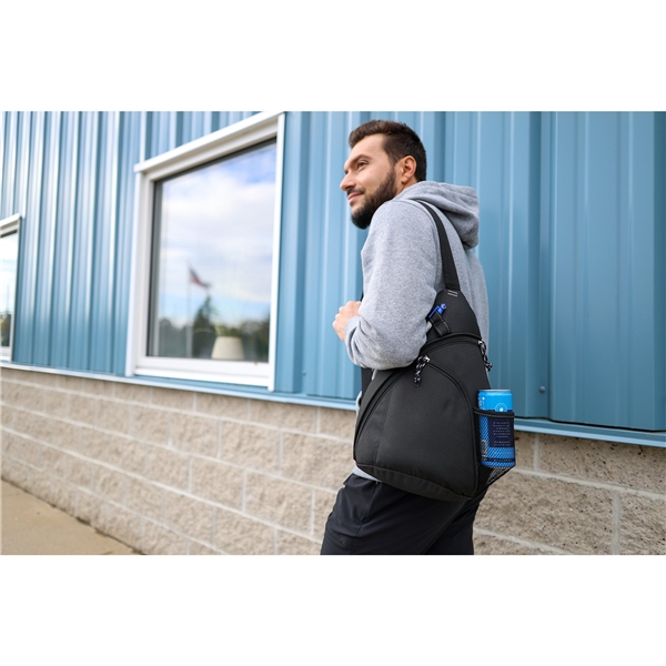 aerial view a group of polyester black wave monopack sling pack, image 6 of 6