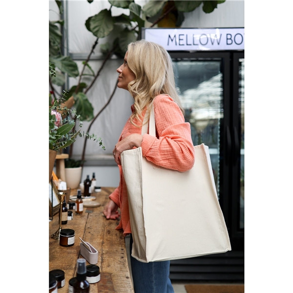 aerial view a group of natural cotton canvas all purpose tote bag, image 3 of 5