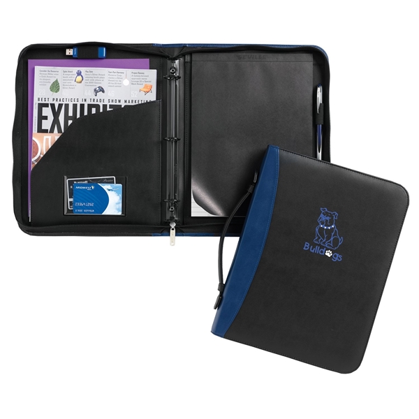 aerial view a navy conference leatherette ringfolio, image 2 of 3