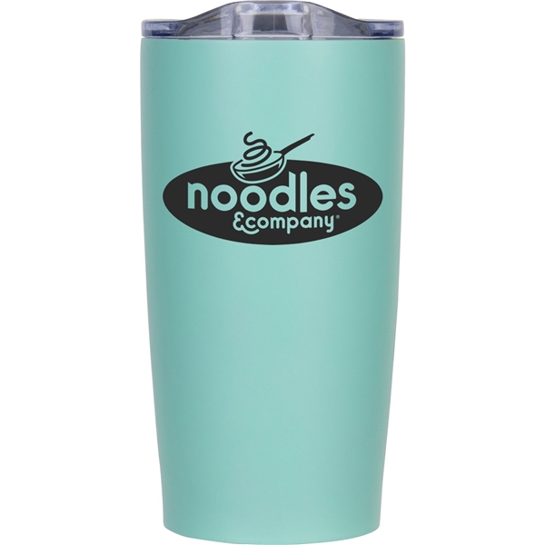 aerial view a mint with clear lid 20 oz odin vacuum travel insulated stainless steel tumbler, image 2 of 2